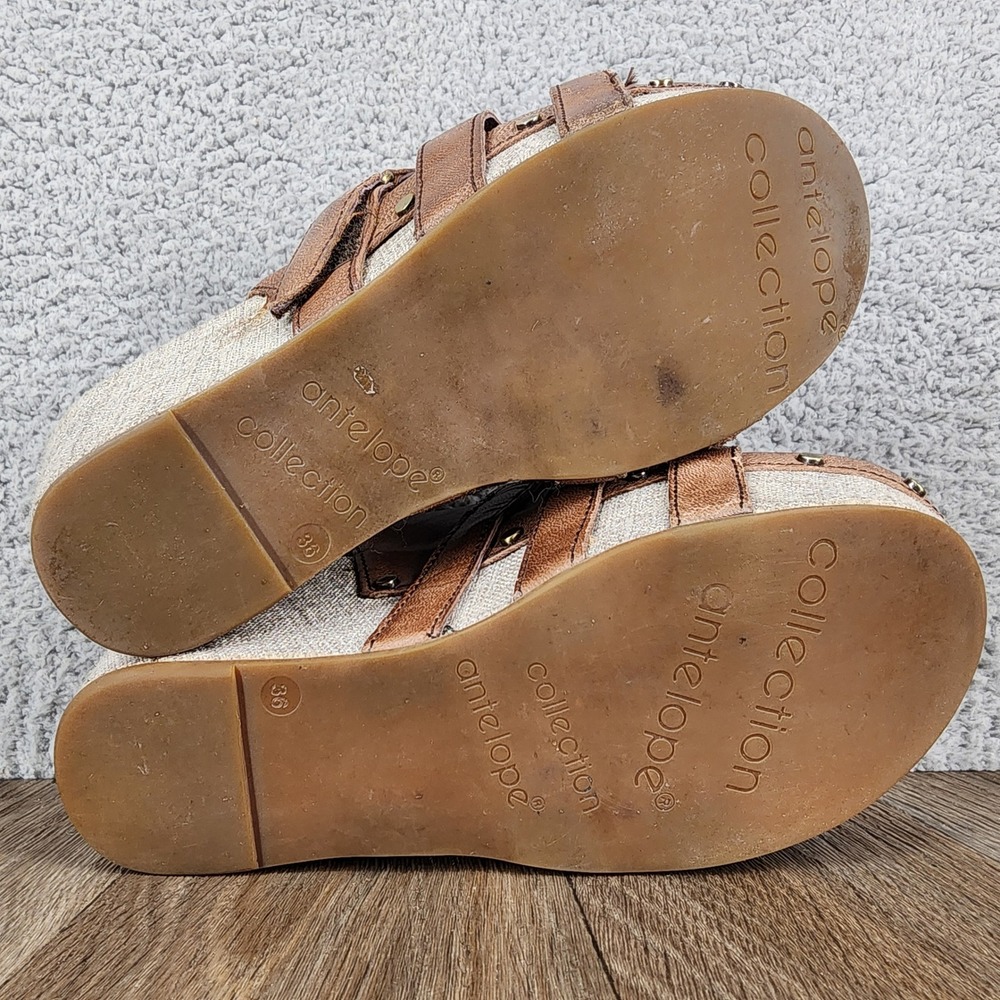 Antelope Sz 36 US 6 Slingback Wedge Sandals Brown Leather Strappy Platform Shoes - Picture 10 of 12